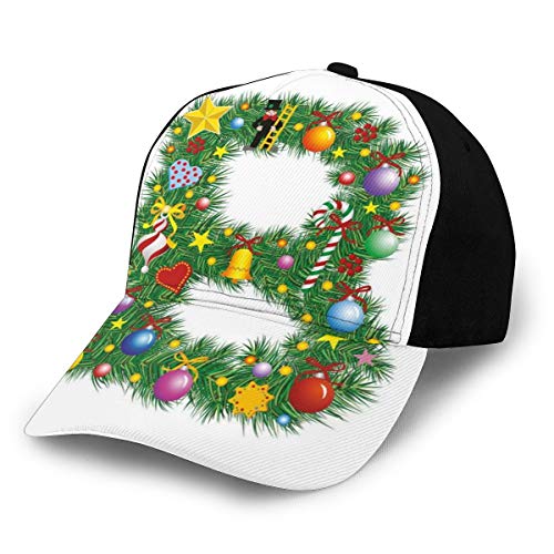 Hip Hop Sun Hat Baseball Cap,Tasty Candy Cane and Figure with Top Hat Suit Christmas Tree Design with B Print,For Men&Women