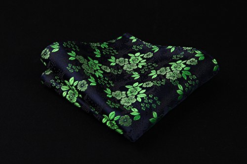 HISDERN Panuelo de corbata de Paisley floral extra largo Conjunto de corbata para hombre y panuelo de bolsillo (verde y azul oscuro)