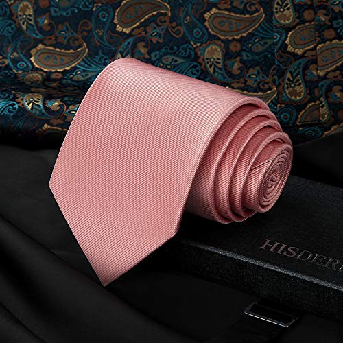 HISDERN Panuelo de corbata rosa solido para hombres Fiesta de bodas Corbata clasica y conjunto de bolsillo cuadrado