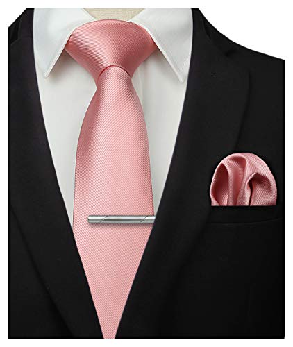 HISDERN Panuelo de corbata rosa solido para hombres Fiesta de bodas Corbata clasica y conjunto de bolsillo cuadrado