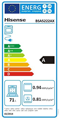 Hisense BSA5222AX - Horno función vapor + Multifunción Clase A+, capacidad 71 l, acero inoxidable, guía telescópica incluida, cristal extraible de fácil limpieza, puerta blindada doble cristal