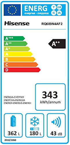 Hisense RQ689N4AF2 nevera puerta lado a lado Independiente Negro 542 L A++ - Frigorífico side-by-side (Independiente, Negro, Puerta francesa, LED, LCD, CE/GE/CB)