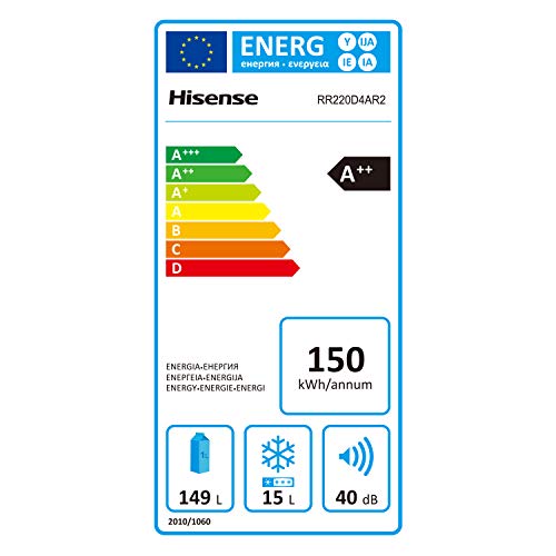 Hisense RR220D4AR2 - Frigorífico una puerta, clase A++, botellero cromado, estantes XXL, 164 l de capacidad neta, 128 cm alto, silencioso 40dB, color rojo