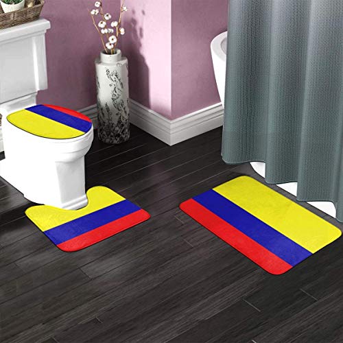 HisoYz Alfombrilla de Baño Antideslizantes Colombia Flag Bathroom Rug Mats Set 3 Piece Anti-Skid Soft Shower Bath Rugs,Toilet Lid Cover Bath Mat