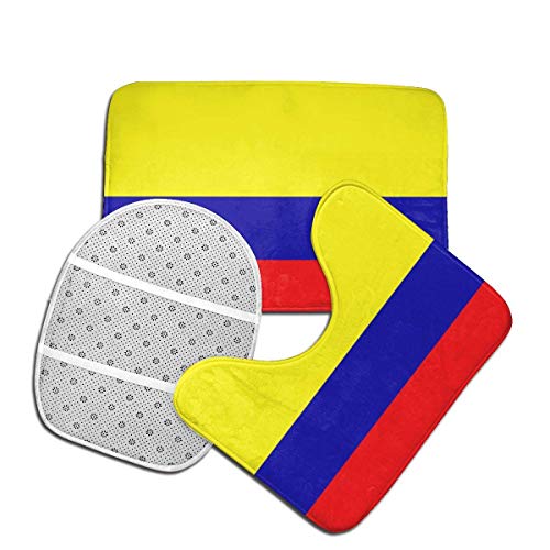 HisoYz Alfombrilla de Baño Antideslizantes Colombia Flag Bathroom Rug Mats Set 3 Piece Anti-Skid Soft Shower Bath Rugs,Toilet Lid Cover Bath Mat