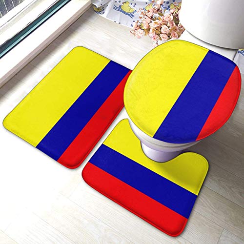 HisoYz Alfombrilla de Baño Antideslizantes Colombia Flag Bathroom Rug Mats Set 3 Piece Anti-Skid Soft Shower Bath Rugs,Toilet Lid Cover Bath Mat