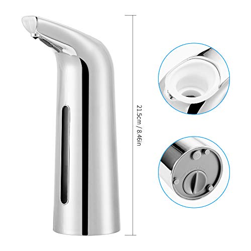 HITECHLIFE Dispensador Automático De Jabón con Acero Inoxidable, Sensor De Movimiento por Infrarrojos, Base Impermeable, Interruptor Ajustable, Baño Apropiado, Cocinas, Hotel, Restaurante - Plata