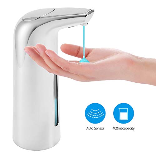 HITECHLIFE Dispensador Automático De Jabón con Acero Inoxidable, Sensor De Movimiento por Infrarrojos, Base Impermeable, Interruptor Ajustable, Baño Apropiado, Cocinas, Hotel, Restaurante - Plata