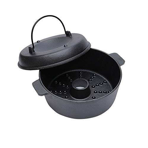 HIUGHJ Patata Tuerca para Hornear Asador de Hierro Fundido Barbacoa Asador Olla para cocinar Barbacoa casera Sartenes para Carne de bistec Castaño Dulce, Negro, 26 cm