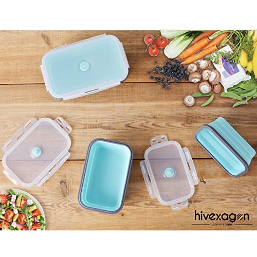 Hivexagon Contenedores de Almacenaje de Alimentos de Silicona Plegable 4 pack Almuerzo Caja para Bento sin BPA para Acampar, Senderismo CP012