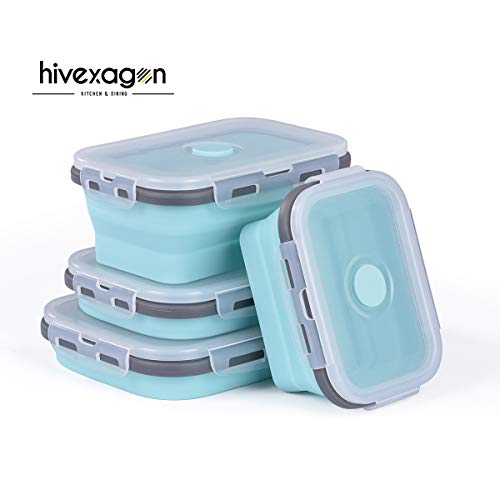 Hivexagon Contenedores de Almacenaje de Alimentos de Silicona Plegable 4 pack Almuerzo Caja para Bento sin BPA para Acampar, Senderismo CP012