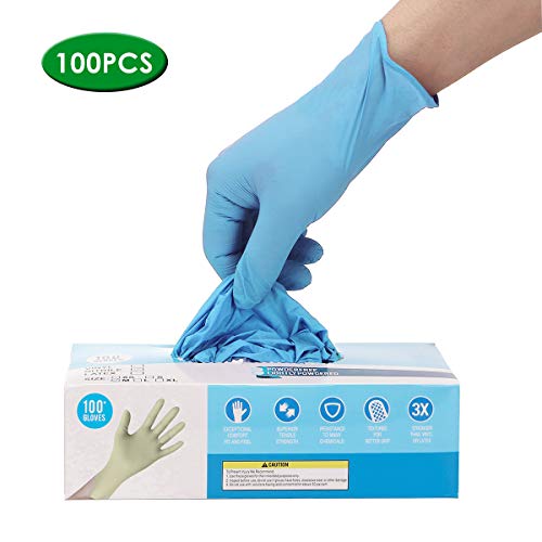 Hizek 100 piezas guantes azul, sin polvo de talco, sin látex, antialérgicos, resistentes al desgaste, S