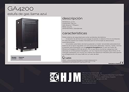 HJM GA4200 Estufa Gas, 4.2 W, Acero, Negro