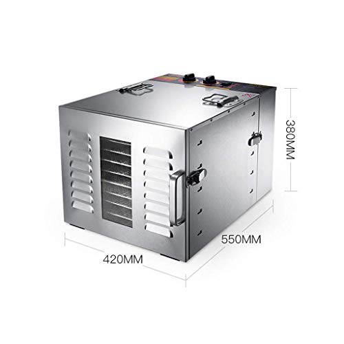 HJTLK Deshidratadores de Alimentos, secador de Alimentos, secador de Alimentos eléctrico de Acero Inoxidable de 10 Niveles 60L 1000W, temporización Inteligente de la máquina 0~15H 40 ℃ ~ 90 ℃ Co