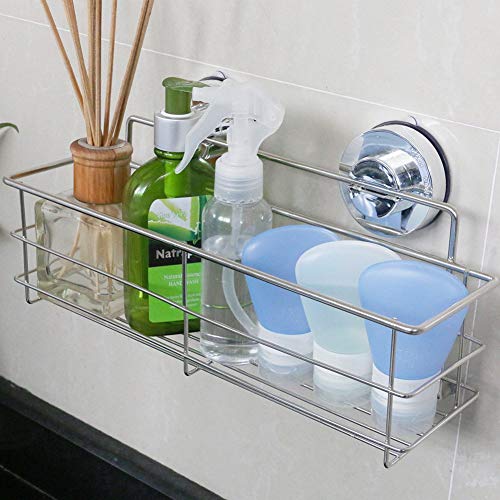 HJZ Súper Potente succión del vacío de Acero Inoxidable Plataforma de baño Ducha Caddy Rack de Almacenamiento Cesta con Bloqueo de succión (Cesta de baño)