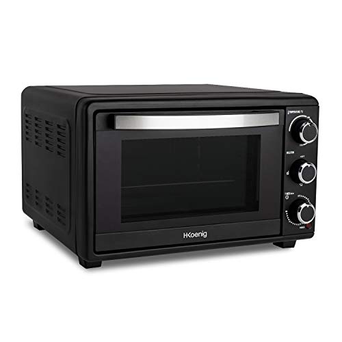 H.Koenig FO25 Electrico Sobremesa, Horno Encimera, Capacidad de 25 litros, 1500 W, 4 Modos, Temperatura hasta 230ºC, Tiempo hasta 60 Mins, Termostato, Acero Inoxidable, Negro