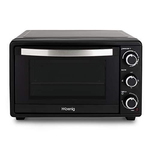 H.Koenig FO25 Electrico Sobremesa, Horno Encimera, Capacidad de 25 litros, 1500 W, 4 Modos, Temperatura hasta 230ºC, Tiempo hasta 60 Mins, Termostato, Acero Inoxidable, Negro