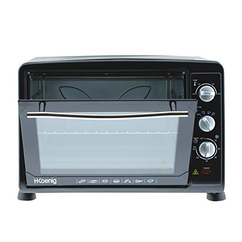 H.Koenig FO35 Electrico Sobremesa, Horno Conveccion Encimera, Capacidad de 35 Litros, 1600 W, 3 Modos, Temperatura hasta 230ºC, Tiempo hasta 60 Mins, Termostato, Acero Inoxidable, Negro, 180, plástico