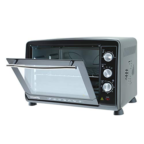 H.Koenig FO35 Electrico Sobremesa, Horno Conveccion Encimera, Capacidad de 35 Litros, 1600 W, 3 Modos, Temperatura hasta 230ºC, Tiempo hasta 60 Mins, Termostato, Acero Inoxidable, Negro, 180, plástico