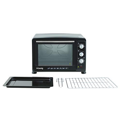 H.Koenig FO35 Electrico Sobremesa, Horno Conveccion Encimera, Capacidad de 35 Litros, 1600 W, 3 Modos, Temperatura hasta 230ºC, Tiempo hasta 60 Mins, Termostato, Acero Inoxidable, Negro, 180, plástico