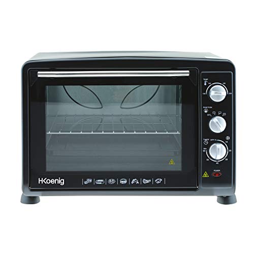 H.Koenig FO35 Electrico Sobremesa, Horno Conveccion Encimera, Capacidad de 35 Litros, 1600 W, 3 Modos, Temperatura hasta 230ºC, Tiempo hasta 60 Mins, Termostato, Acero Inoxidable, Negro, 180, plástico