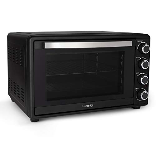 H.Koenig FO45 Horno Electrico Sobremesa, Horno Encimera, Capacidad de 45 Litros, 2000 W, Temperatura hasta 230ºC, Tiempo hasta 60 Mins, Termostato, Acero Inoxidable, Negro