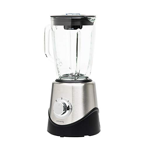 H.Koenig MX 15 Batidora de Vaso para Smoothies y Zumos, Licuadora para Verduras y Frutas con Función Pica Hielo, 500 W, 3 Velocidades, 4 Hojas, 1.5 litros, Acero Inoxidable MX15, Vidrio, Negro y gris