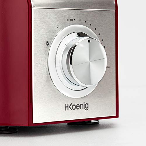 H.Koenig Procesador de Alimentos Potente, Profesional, 800 W, 1.5 litros, Múltiples Accesorios, Rojo MX18, plástico