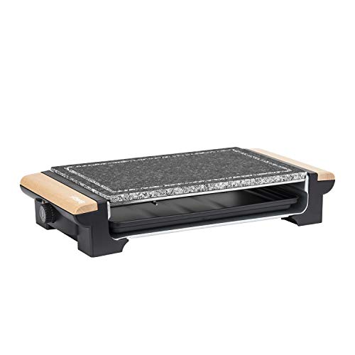 H.Koenig RP320 Plancha de Piedra Natural, Grill, 1300 W, Acero Inoxidable, Madera