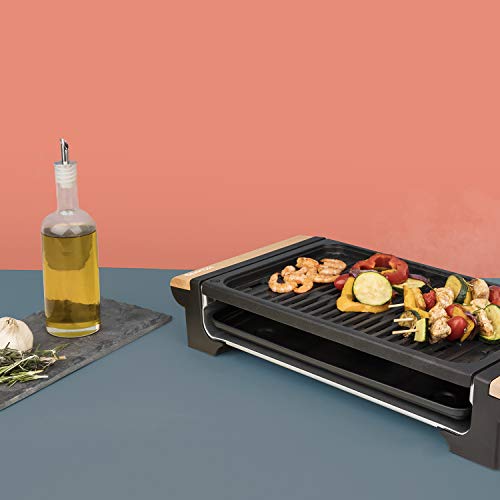 H.Koenig RP320 Plancha de Piedra Natural, Grill, 1300 W, Acero Inoxidable, Madera