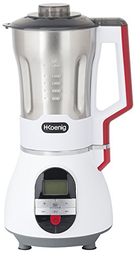 H.Koenig SOUP Maker MXC 36 Sopera Eléctrica y Licuadora, Máquina para hacer Sopas, Batidos, o Salsas, 1.7 Litros, 900 W, 7 Velocidades, 3 Temperaturas, Acero Inoxidable, MXC36, Blanco, Rojo y Negro