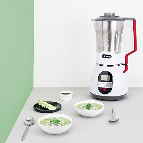 H.Koenig SOUP Maker MXC 36 Sopera Eléctrica y Licuadora, Máquina para hacer Sopas, Batidos, o Salsas, 1.7 Litros, 900 W, 7 Velocidades, 3 Temperaturas, Acero Inoxidable, MXC36, Blanco, Rojo y Negro