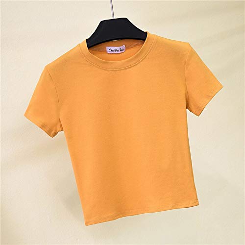 HKSADX Verano Crop Tops Mujer Camiseta Casual Mujer Algodón Sólido Camiseta de Manga Corta Top Tees Camiseta Delgada M de cúrcuma