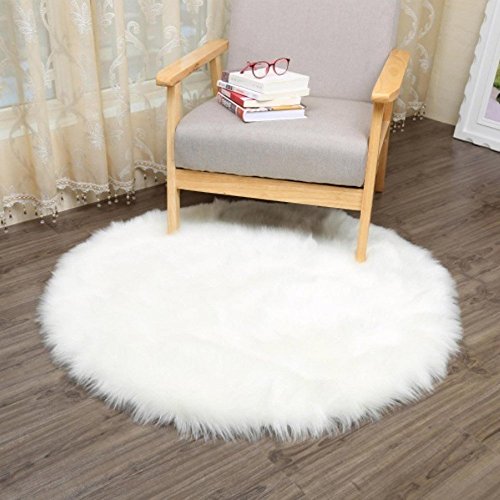 HLZDH Oveja de Piel sintética Felpudo Alfombra Antideslizante Lujosa Suave Lana Artificial Alfombra para salón Dormitorio baño sofá Silla cojín (45 x 45 CM, Blanco)