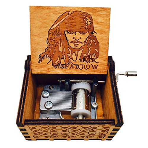 HLZK Piratas de la caja de música del Caribe, antiguo tallado de madera Davy Jones capitán Jack cajas musicales Regalo de cumpleaños