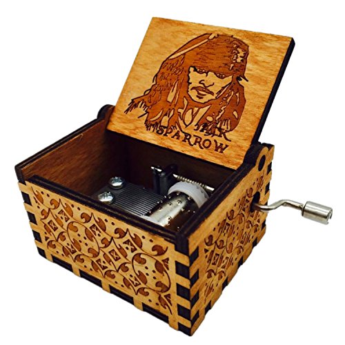 HLZK Piratas de la caja de música del Caribe, antiguo tallado de madera Davy Jones capitán Jack cajas musicales Regalo de cumpleaños