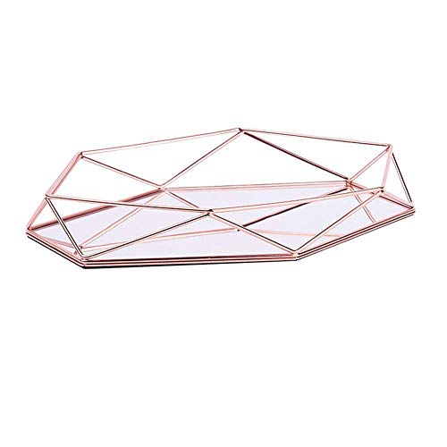 HMILYDYK - Bandeja de Almacenamiento de Metal de Oro Rosa con Bandeja Decorativa para artículos de Escritorio, Bandeja de Lugar para Joyas, Expositor de Maquillaje, Estante