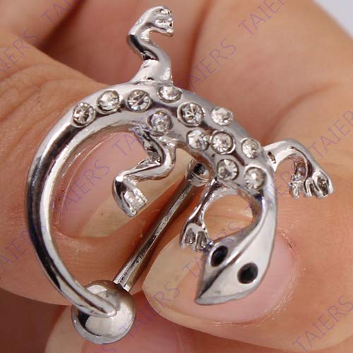 HND ZNXHNDSH Gecko Piercing Ombligo Anillo Mujeres de la Moda del Ombligo Anillo de la Barra del Vientre Retail14G 316L Barra de Acero quirúrgico