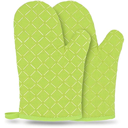 HNJKJEU Manopla Horno, Guantes Horno, Guantes Cocina Resistentes al Calor con Superficie de Silicona Antideslizante, Engrosamiento, Protección de la Muñeca, para Cocinar y Hornear(1 Par Verde)