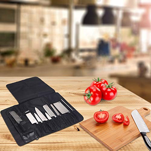 HNYG Chef Knife Roll Bag con 17 ranuras, bolsa de cuchillas compacta y portátil Estuche de almacenamiento con correa para el hombro, bolsa de herramientas resistente al agua y lavable HYDD14-UK