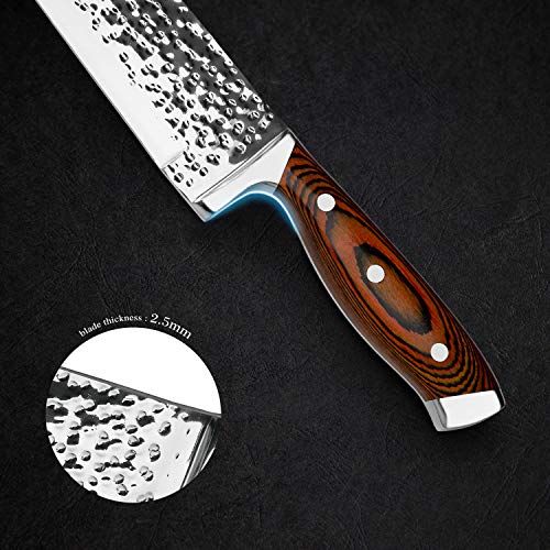 HOBO Cuchillo del Chef 8"- Pro Cuchillo de Cocina - Japonés AUS-10V - vacío tratado-Martillado Acabado, Calidad con Mango Ergonómico, Ultra Afilado