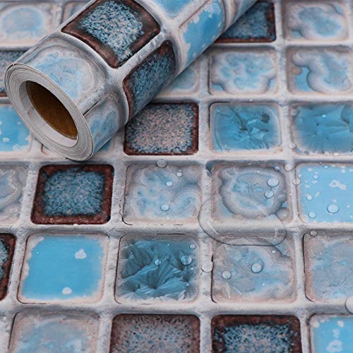 Hode Mosaico Adhesivo de Azulejo para Cocina Baño Pegatinas de Baldosas Stickers Azulejos Azul 40X200cm