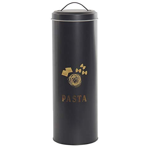 Hogar y Mas Bote Negro para Pasta de Metal 3000 ML, Espaguetis Tarro de Almacenamiento con Tapa Metálicos 10,8x10,8x32,8 cm