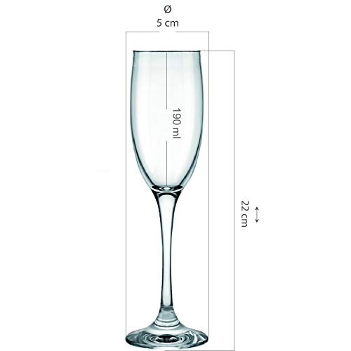 Hogar y Mas Copa de Cava 19Cl, Vidrio Templado, 6 Uds. Vajilla Elegante y Estilizada, Set de 6.