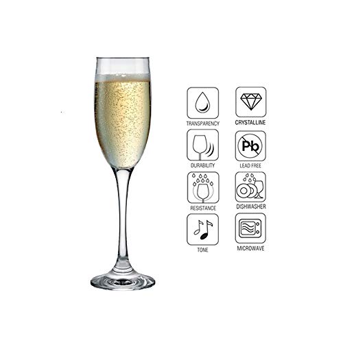 Hogar y Mas Copa de Cava 19Cl, Vidrio Templado, 6 Uds. Vajilla Elegante y Estilizada, Set de 6.