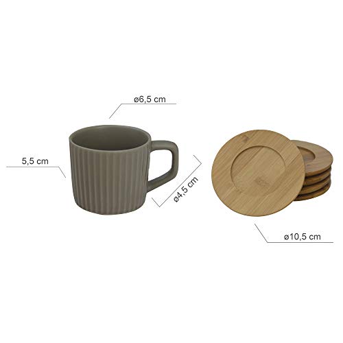 Hogar y Mas Juego de café Moderno, con Tazas Beige y Platos de bambú, con Soporte de bambú para Cocina