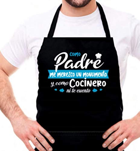 HOGARMISORPRESA Delantal Frase como Padre me merezco un Monumento y como Cocinero ni te Cuento Regalo PAPÁ