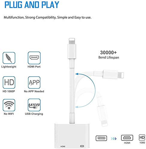 Hoidokly Adaptador a HDMI para Teléfono 1080P convertidor de Cable de Phone a HDMI Adaptador HDMI Digital AV Conector a HDMI para Phone SE/11/11 Pro MAX/XS MAX/XR/X/8/7 /6/5/Pad Air/Mini/Pro/Pod Touch