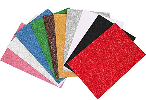 Hoja de Goma eva con Purpurina Tamaño A4 grueso 2mm, Papel Foamy, Papel Decorativo, Hojas de Espuma EVA para Decorar y Manualidades Art-20x30cm (Multicolor) (10 pcs)