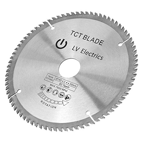 Hoja de sierra circular TCT de 185 mm Disco de corte giratorio de plata para corte de madera 80 dientes + 3 anillos de reducción